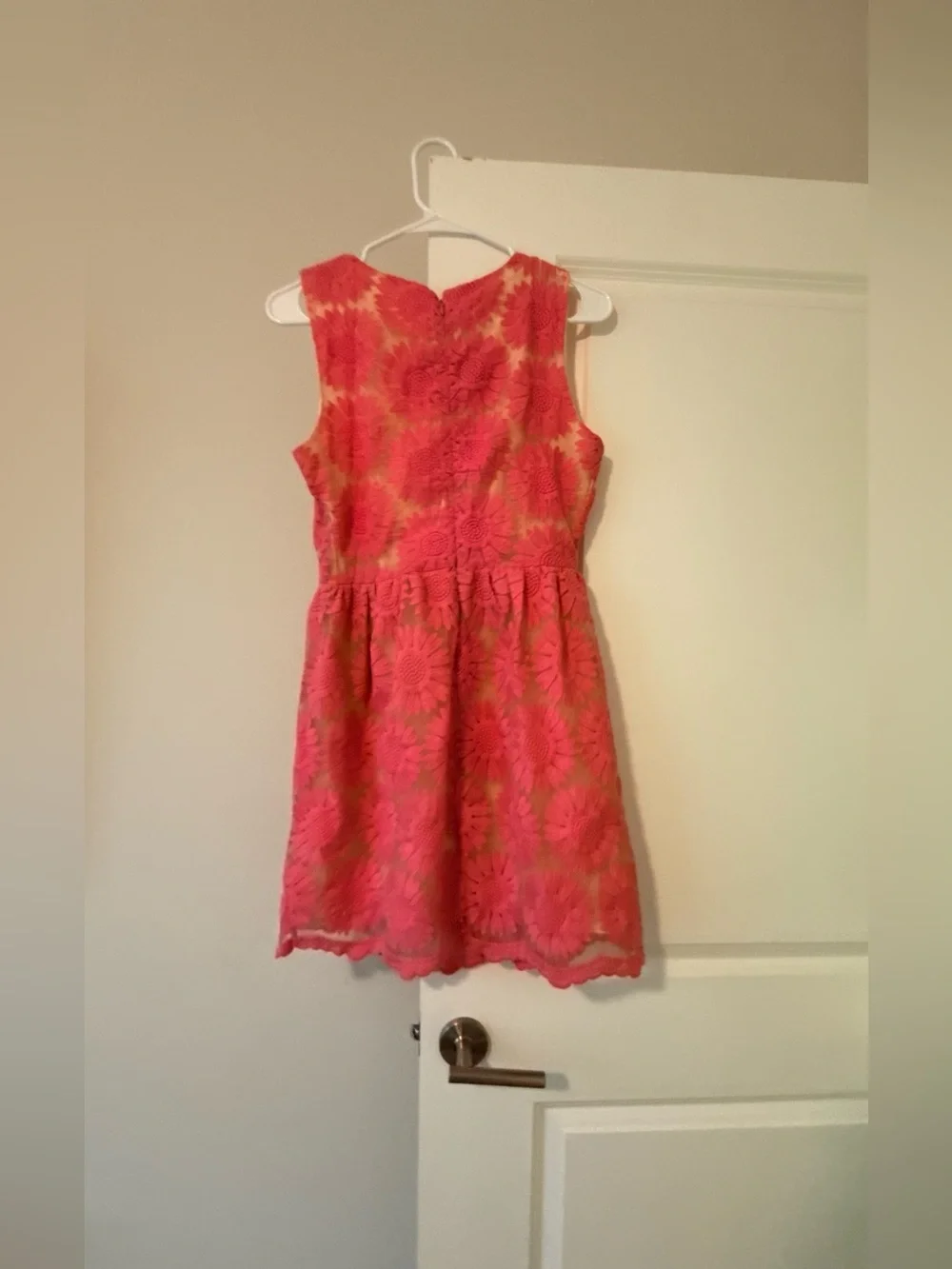 Ellison Coral Pink Floral Lace Midi Dress - Picture 8 of 8